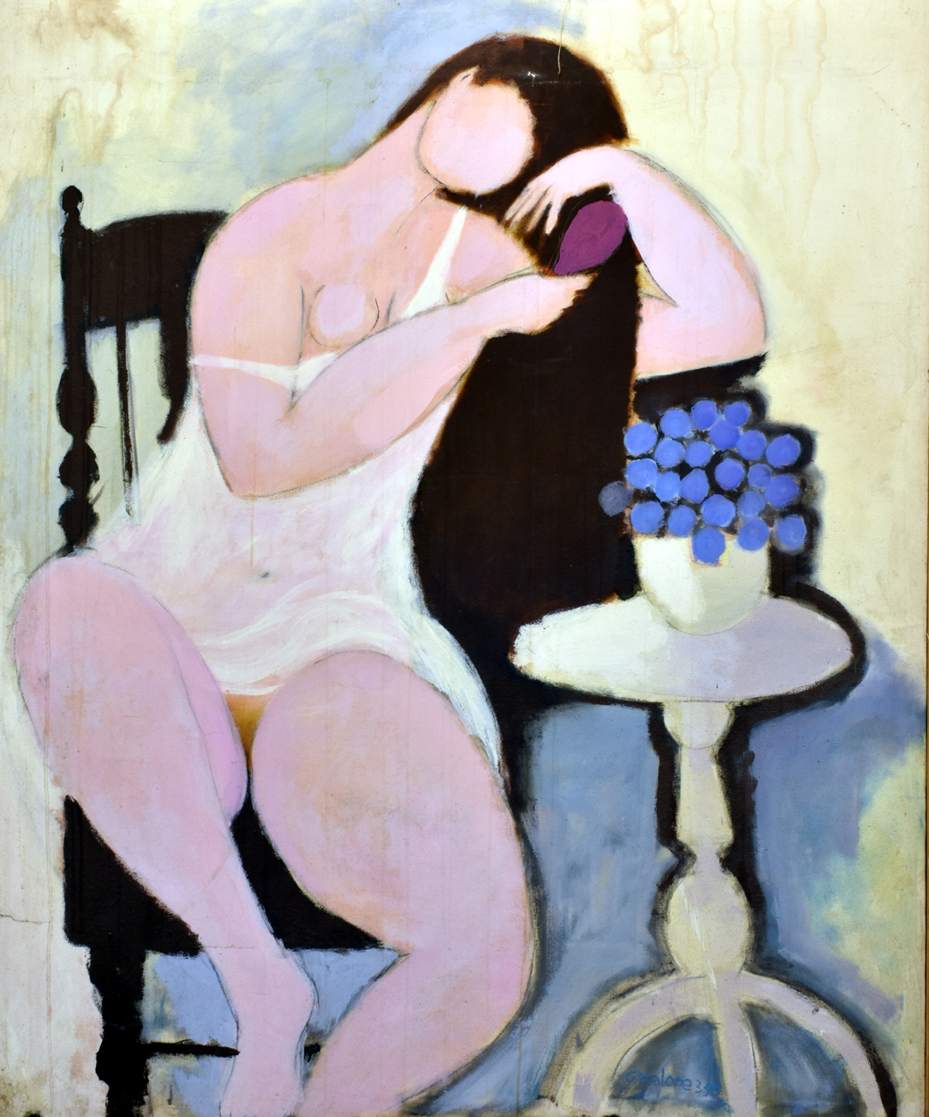 seated nude with grapes