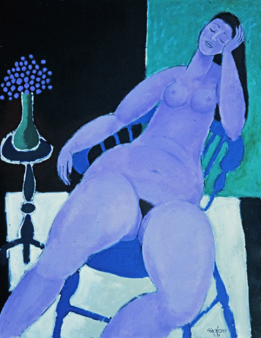 nude on blue chair 2